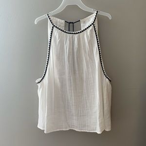 New White Zara Tie-Up Embroidered Top